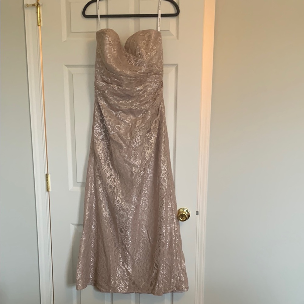 Elegant Lace Strapless Dress in Tan